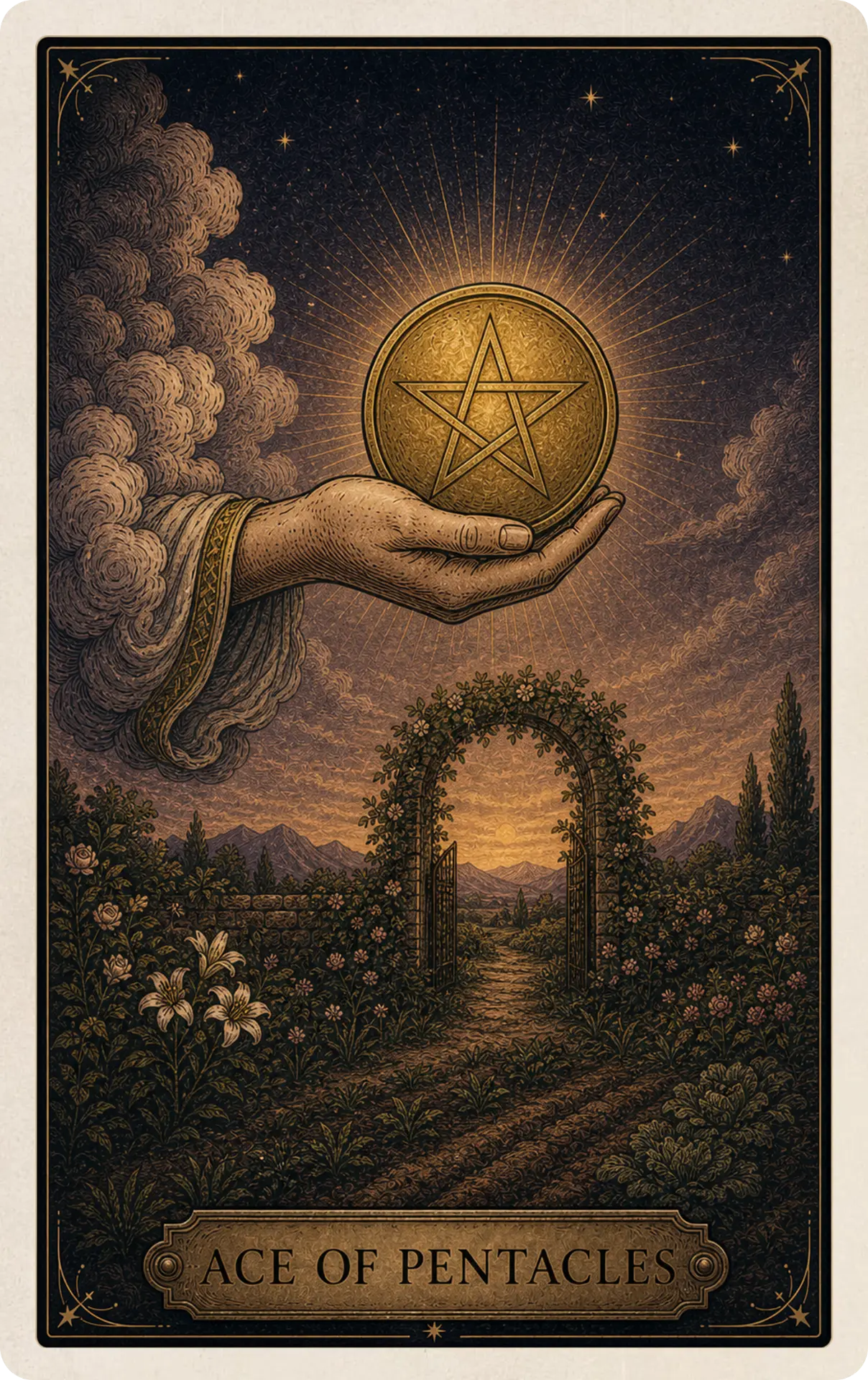 Ace of Pentacles from the Arcana tarot deck